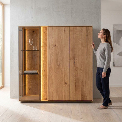 Marrone chiaro vetrina design sala da pranzo credenza in legno armadietto a LED.