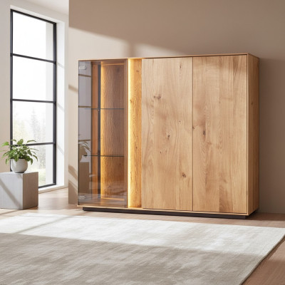 Marrone chiaro vetrina design sala da pranzo credenza in legno armadietto a LED.
