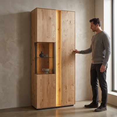 Soggiorno Vetrina in legno marrone Vetrina LED Armadio in legno Armadio Vetrina in vetro Nuovo