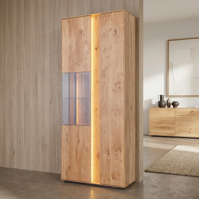 Soggiorno Vetrina in legno marrone Vetrina LED Armadio in legno Armadio Vetrina in vetro Nuovo