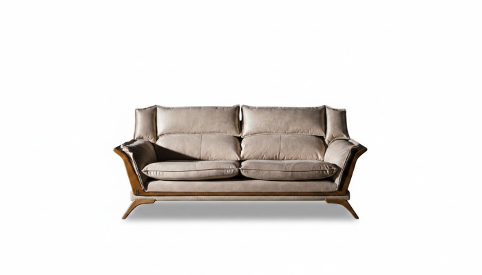 Divani di lusso in pelle beige a 3 posti, mobili imbottiti, arredamento in pelle per soggiorno.