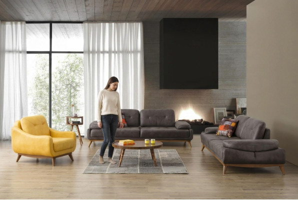 Set di design per il soggiorno elegante, divano a tre posti e poltrona moderna 2 pezzi