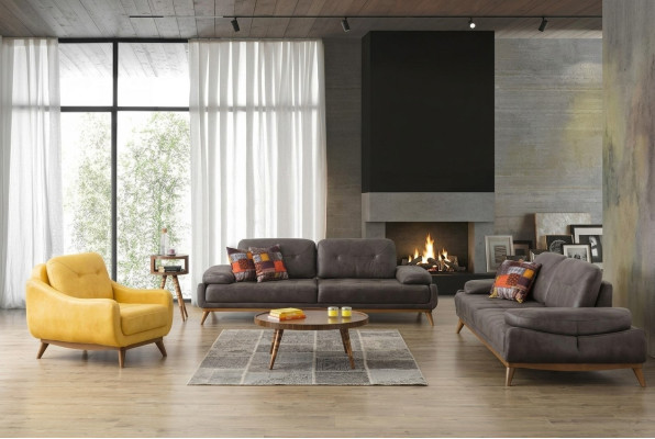 Set di design per il soggiorno elegante, divano a tre posti e poltrona moderna 2 pezzi