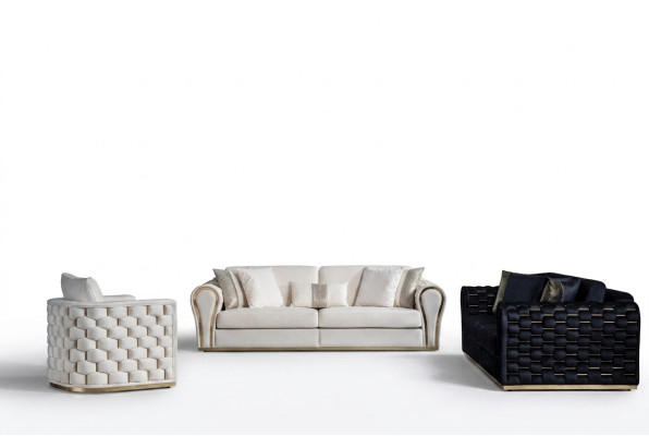 Set soggiorno blu-beige di lusso, set divano design da 3+3+1 posti