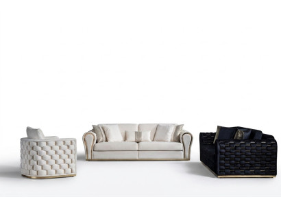 Set soggiorno blu-beige di lusso, set divano design da 3+3+1 posti