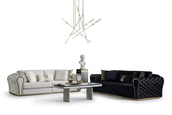 Divano bianco nero 3 + 3 con 2 poltrone design di lusso.