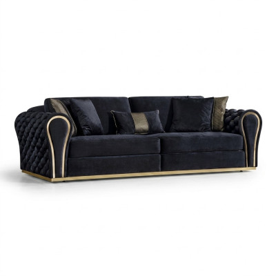 Elegante divano di lusso a tre posti nero per il soggiorno.