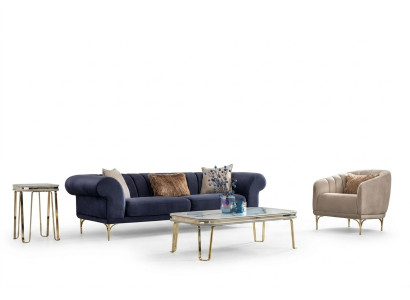 Set di divani moderni blu-beige del designer 3 + 1 - Poltrone di lusso per il soggiorno
