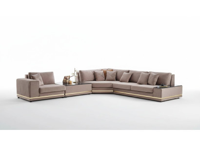 Beige divano a L designer per zona giorno, divano elegante, nuovi divani.