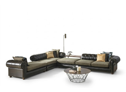 Salotto verde-nero Chesterfield a forma di L nuovo divano imbottito.