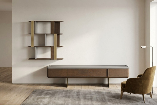 Set soggiorno marrone Mobile TV resistente Scaffali in legno design