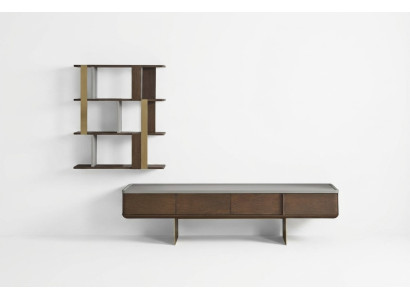 Set soggiorno marrone Mobile TV resistente Scaffali in legno design