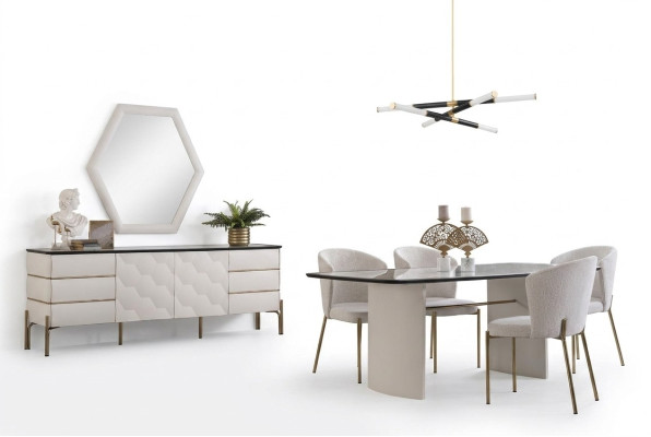 Elegante set da pranzo con grande tavolo da pranzo 4 sedie credenza specchio