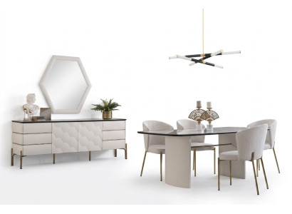 Elegante set da pranzo con grande tavolo da pranzo 4 sedie credenza specchio