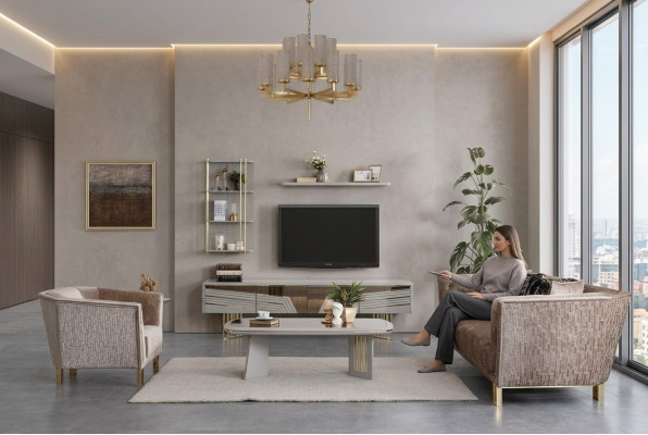 Soggiorno grigio Mobili in legno Credenza TV di design Armadi a parete Mobili da soggiorno