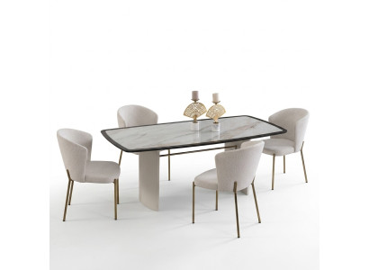 Set da pranzo bianco con tavolo da pranzo di design e 4 sedie in legno - Arredamento di lusso 5 pezzi