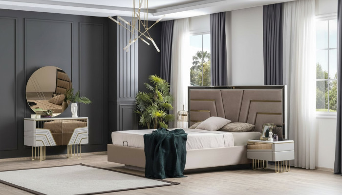 Set camera da letto Letto 2 comodini Comò Specchio Set di lusso 5 pezzi