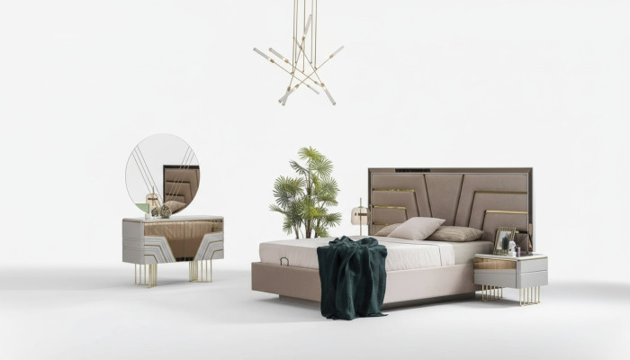 Set camera da letto Letto 2 comodini Comò Specchio Set di lusso 5 pezzi