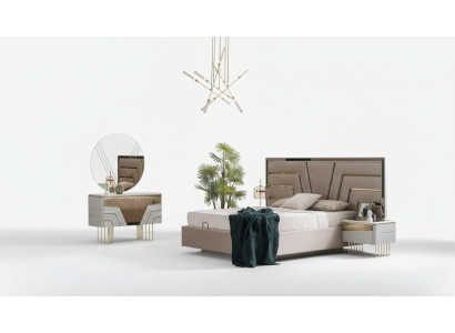 Set camera da letto Letto 2 comodini Comò Specchio Set di lusso 5 pezzi