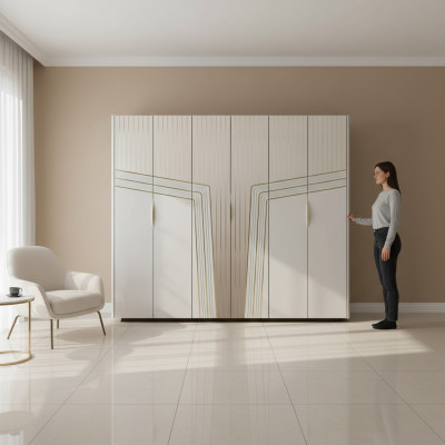 Armadio bianco moderno in legno per camera da letto, arredamento di lusso nuovo.