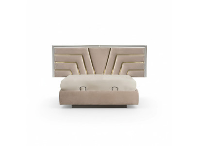 Camera da letto beige Letto matrimoniale Struttura in legno stabile Letto imbottito di design