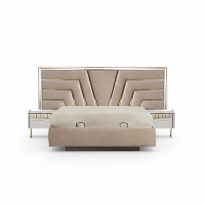 Camera da letto beige Letto Designer 2 comodini Elegante set 3 pezzi