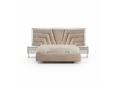 Camera da letto beige Letto Designer 2 comodini Elegante set 3 pezzi