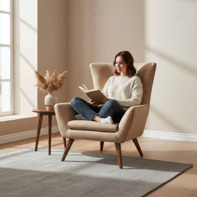 Poltrona soggiorno beige design divano lusso nuova relax lounge imbottita