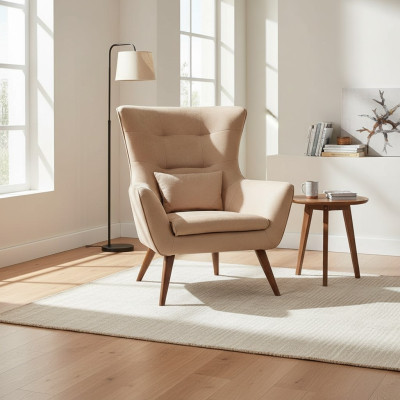 Poltrona soggiorno beige design divano lusso nuova relax lounge imbottita