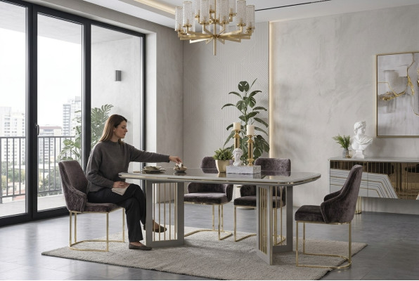 Gruppo da pranzo Moderno set da sala da pranzo tavolo da pranzo 4 sedie set credenza