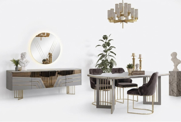 Gruppo da pranzo Moderno set da sala da pranzo tavolo da pranzo 4 sedie set credenza