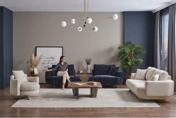 Set di divani da soggiorno 4+3+1 posti Design divano mobili tessili imbottiti nuovi
