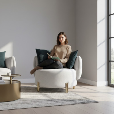Sedia bianca in tessuto di lusso monoposto da designer per soggiorno