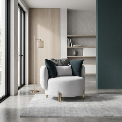 Sedia bianca in tessuto di lusso monoposto da designer per soggiorno