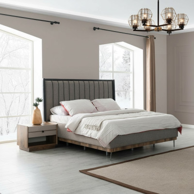 Set da camera da letto grigio Lussuoso letto 2 comodini Set elegante