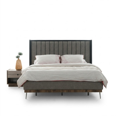 Set da camera da letto grigio Lussuoso letto 2 comodini Set elegante