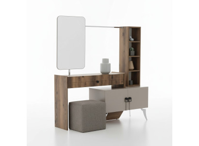 Moderno tavolino trucco in legno per camera da letto con specchio, arredamento di lusso di design.