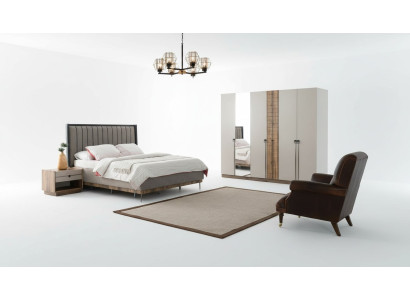 Camera da letto Moderno set Tessile Letto matrimoniale Legno Armadio 4 pezzi