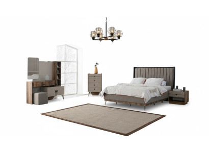Set da camera grigio con letto matrimoniale 2 comodini in legno toeletta