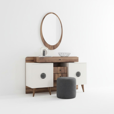 Mensola per il trucco marrone-bianca con specchio Mobili in legno di lusso per la camera da letto