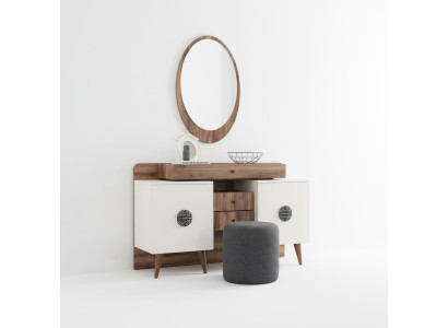 Mensola per il trucco marrone-bianca con specchio Mobili in legno di lusso per la camera da letto