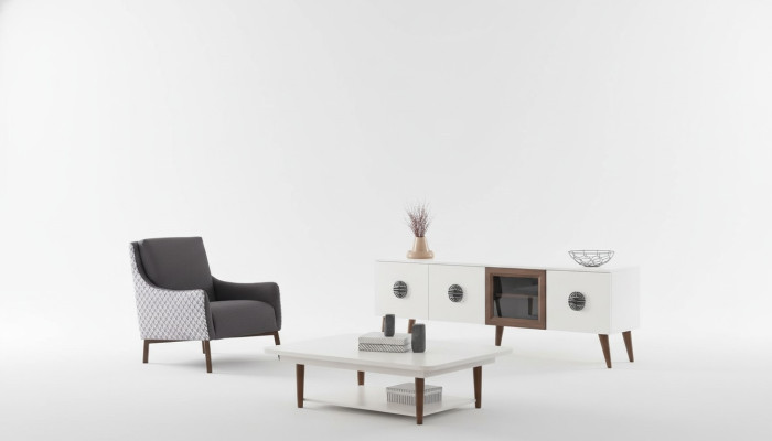 Set da soggiorno bianco Mobile porta TV Tavolino rettangolare in legno Mobili