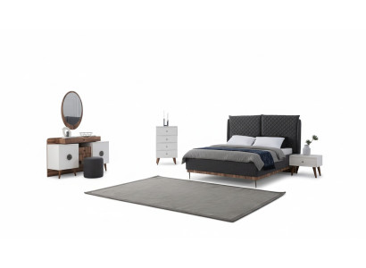Set da camera da letto in bianco e nero, letto di design, toilette, comò 6 pezzi