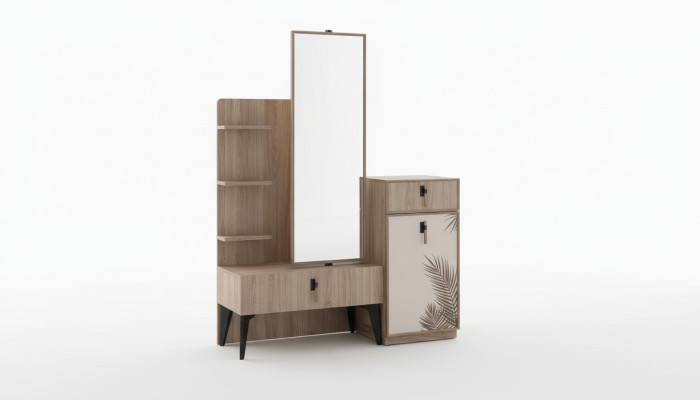 Camera da letto lussuosa, moderna cassettiera con specchio, mobili moderni in legno nuovi.