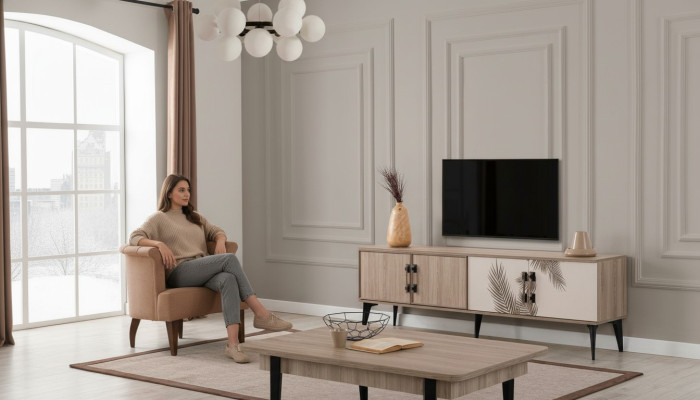 Moderno set da soggiorno con mobile TV Tavolino da caffè di lusso Mobili in legno