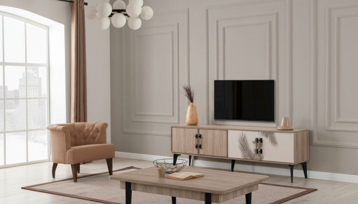 Moderno set da soggiorno con mobile TV Tavolino da caffè di lusso Mobili in legno