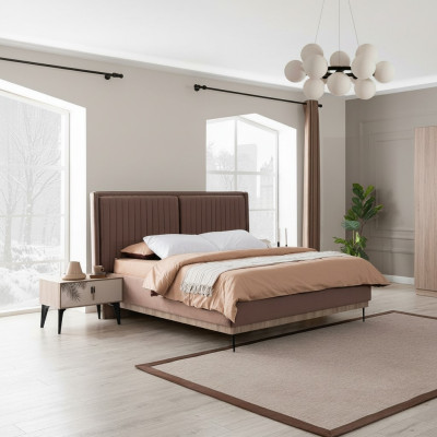 Letto matrimoniale marrone designer, mobili da camera da letto imbottiti di lusso.