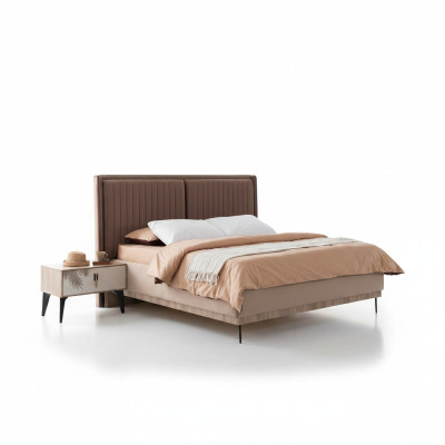 Letto matrimoniale marrone designer, mobili da camera da letto imbottiti di lusso.
