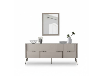 Set da sala da pranzo moderno Designer credenza a 4 ante con specchio di lusso, 2 pezzi.