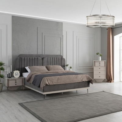 Camera da letto Moderno set Letto matrimoniale grigio 2 comodini design 3 pezzi